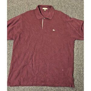 Burberry London Polo Shirt Mens XXL Maroon Burgundy Cotton Made in Britain Logo